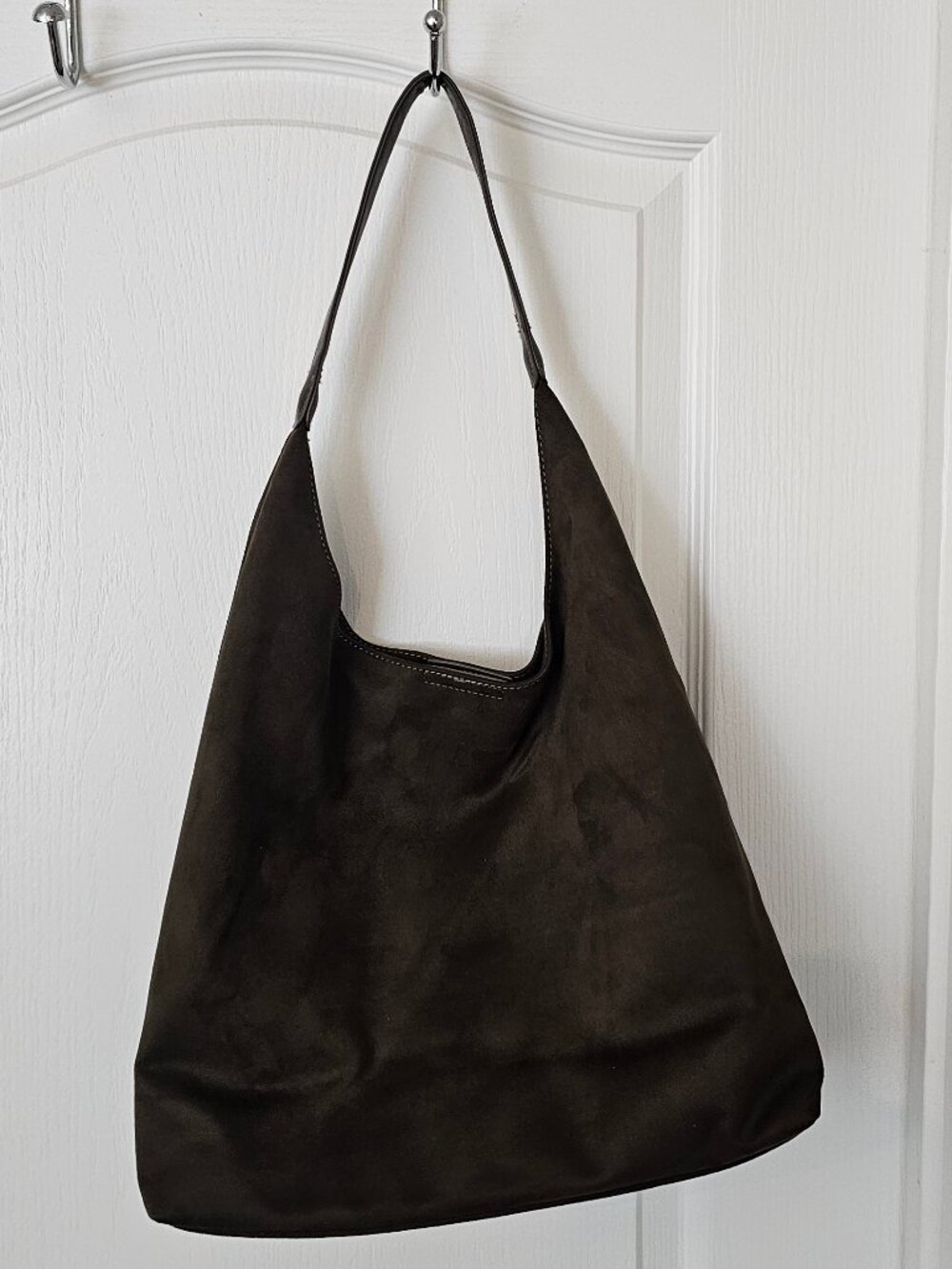 Olive Green Suede Hobo Bag | Slouchy Shoulder Tote | Unbranded | Vintage Style